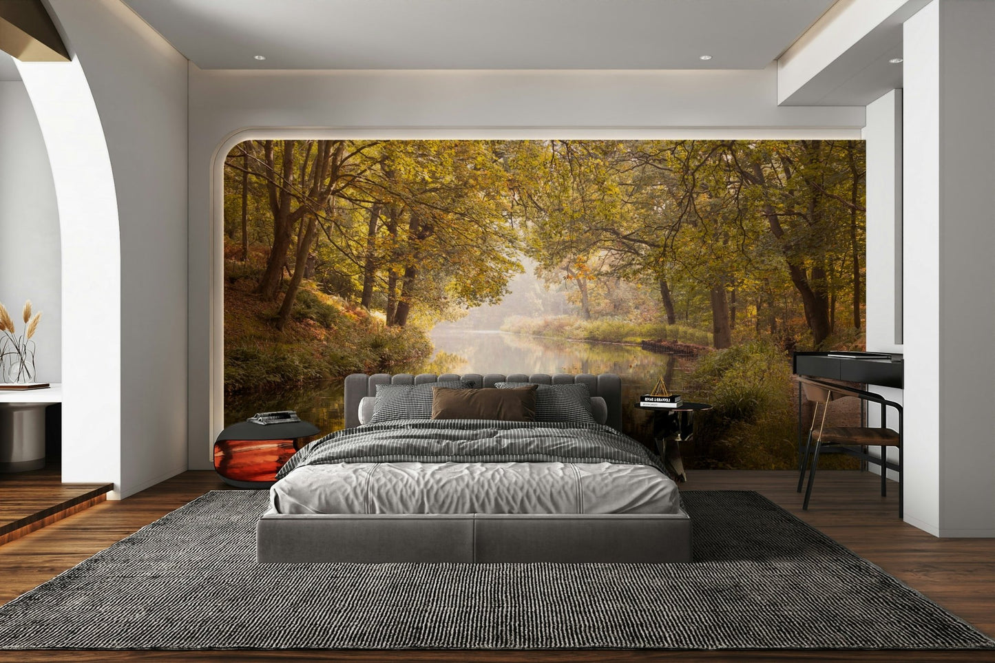 Peaceful waterway mural for walls
