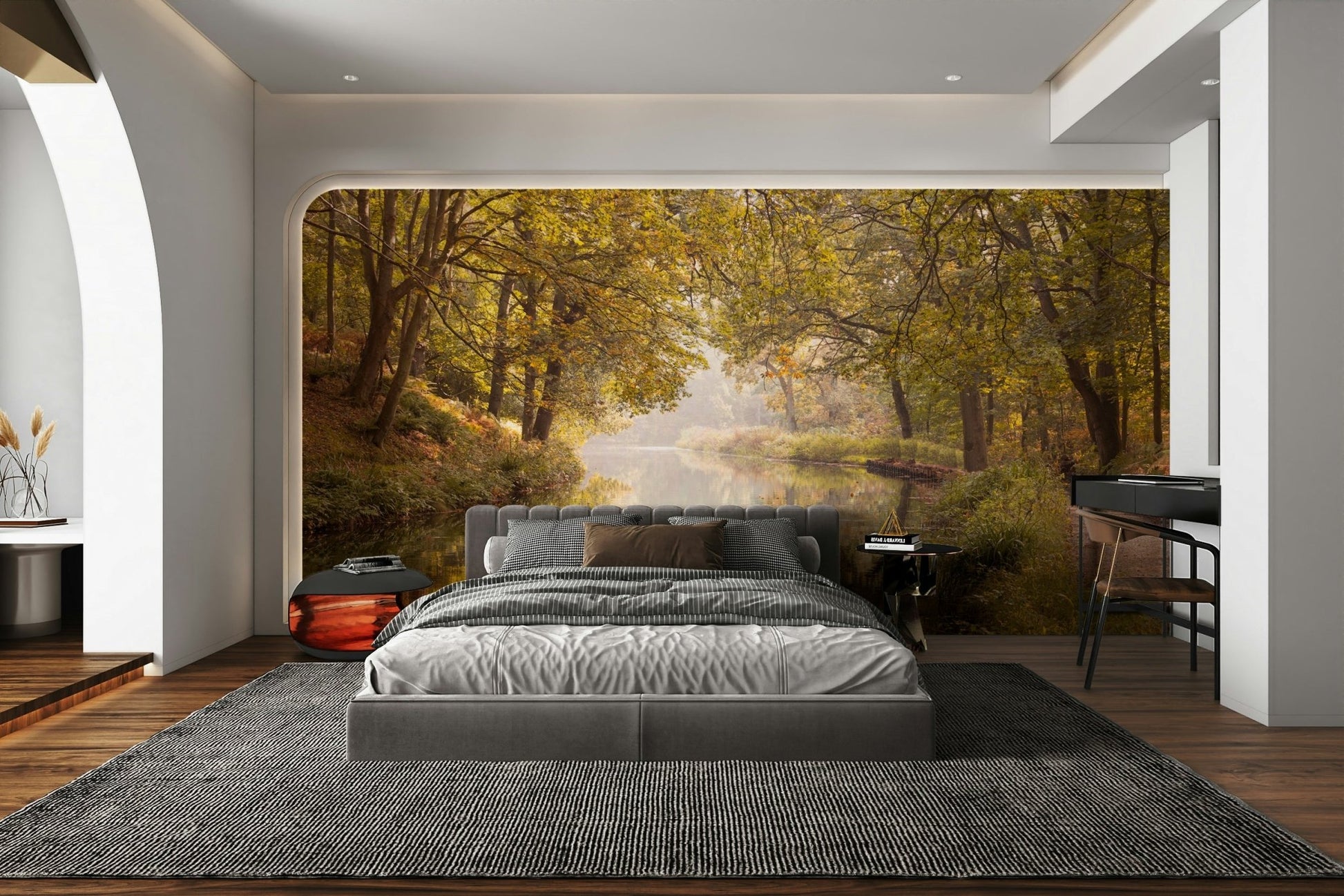 Peaceful waterway mural for walls
