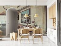 Bath's Bicycle Stroll Wall Mural in dining room, scenic city ride artwork for a modern wall decor look