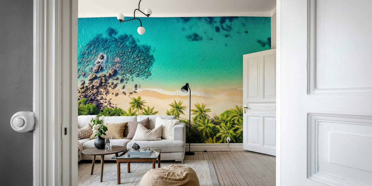 Serene beach scene with friendly shapes

