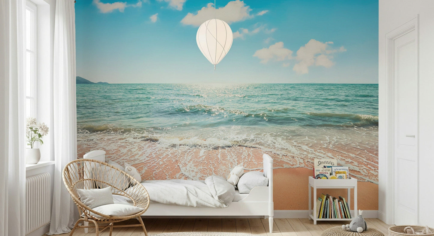 Authentic Serene, pristine beach photo wall covering water reflection.