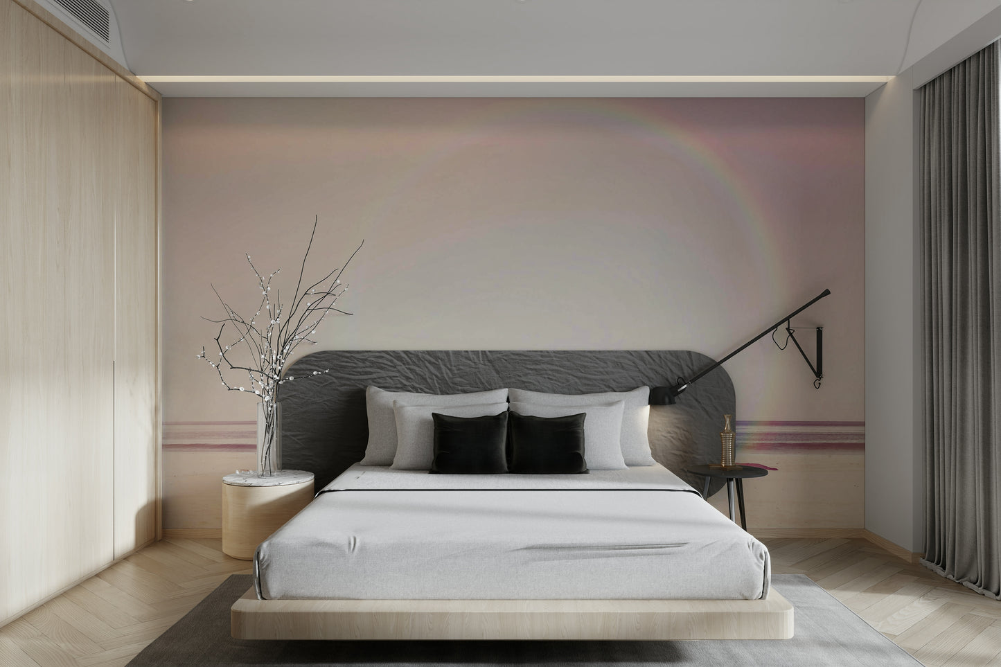 Summer beach hut wallpaper in playful coastal colors

