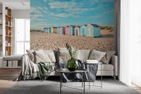 Bright summer coast wall mural featuring sandy beach dunes for a hallway.