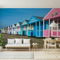Playful Vibrant Seaside Vibe wallpaper, beach cabin pattern.