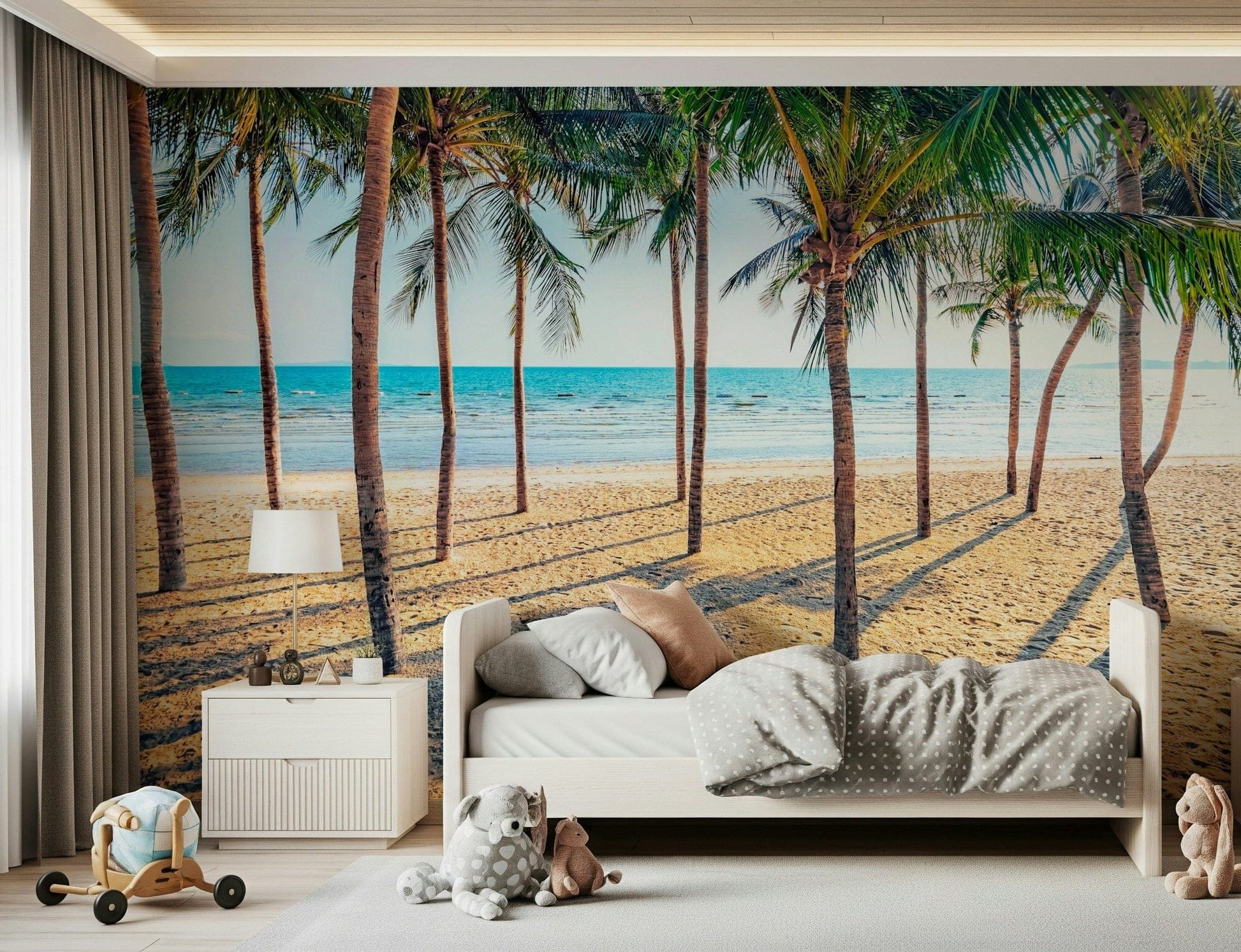 Beach Palm Paradise wallpaper for walls featuring tropical seaside shadows.