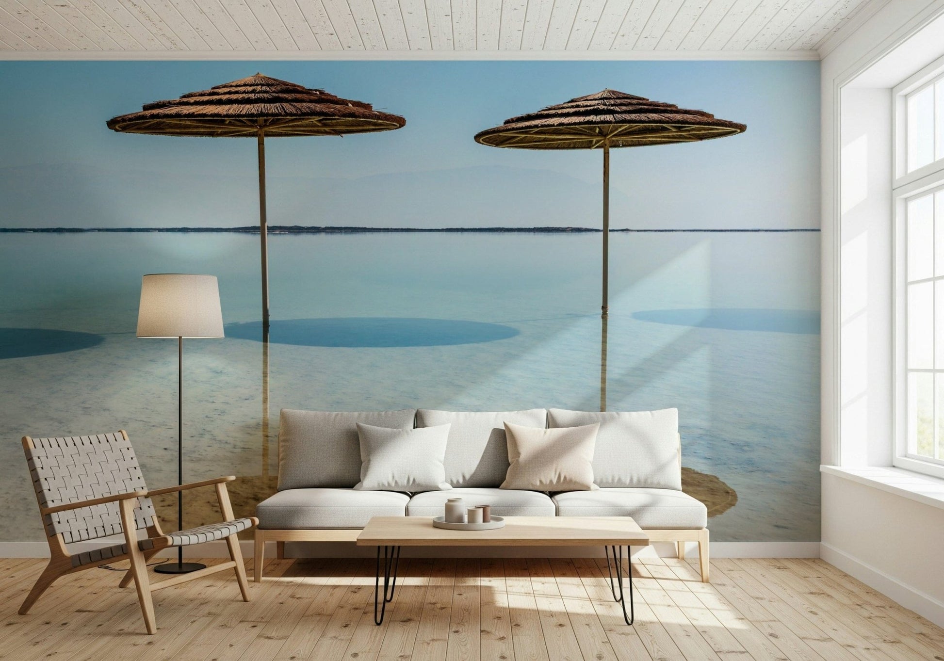 Calm Beach Parasols wallpaper ocean horizon tranquility bedroom decor