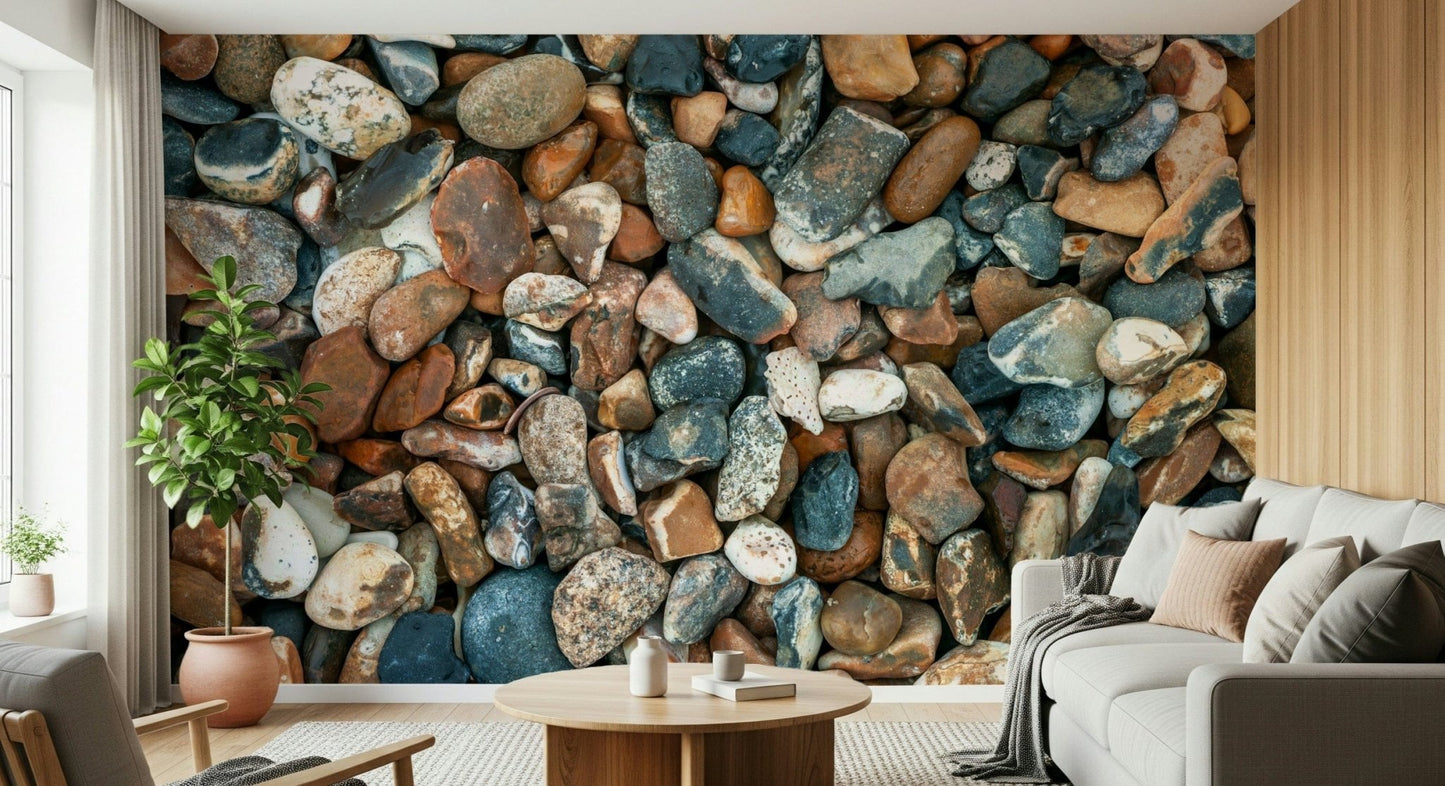 Stone texture wall mural in bright lounge