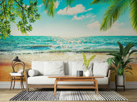 Coastal Beach Serenity wallpaper mural turquoise sea waves shore