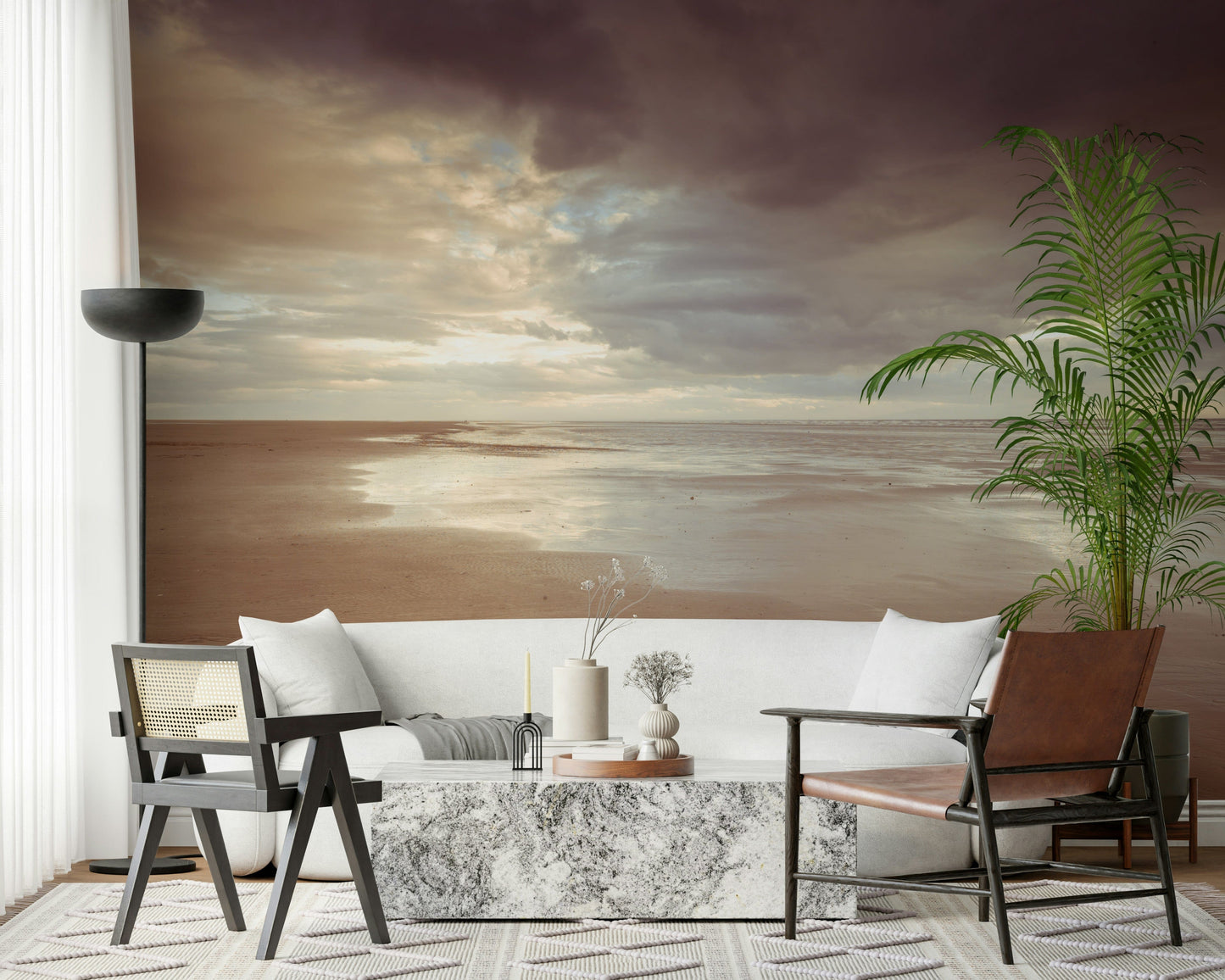 Low tide landscape scene within Soothing Seashore mural for calm aesthetic