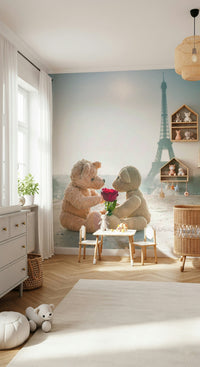 Romantic Bears Wallpaper Cute cuddly toy figures offering a vibrant red rose.