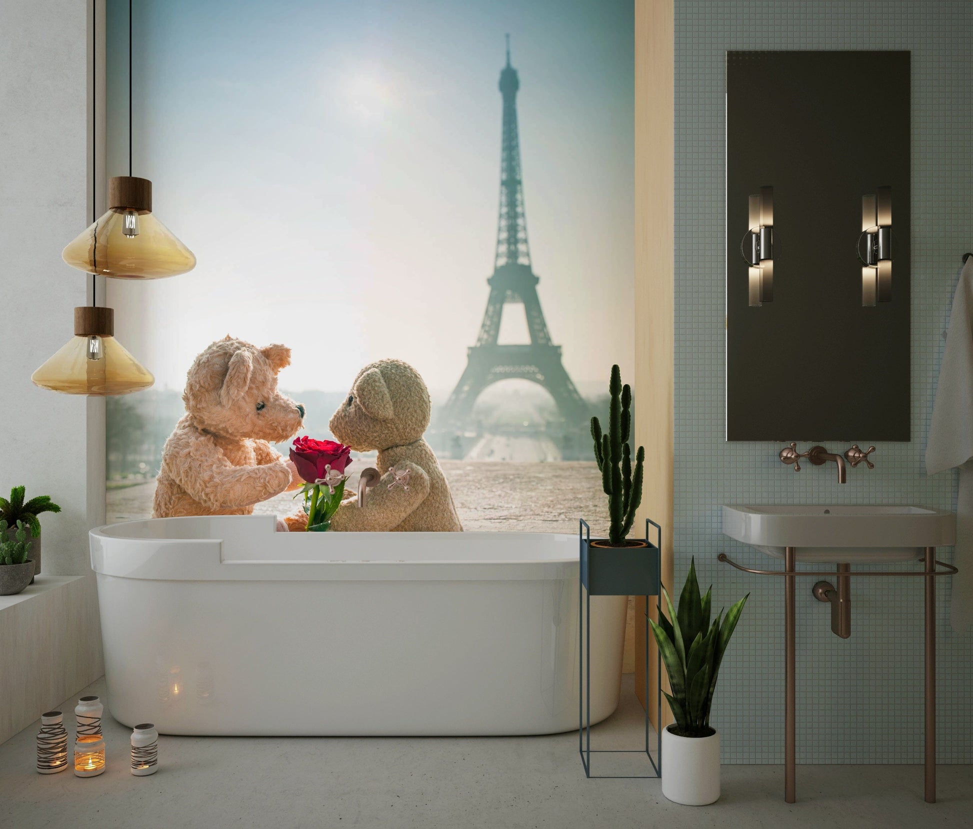 Bears in Love Wallpaper Childhood friends posing with famous French landmark.