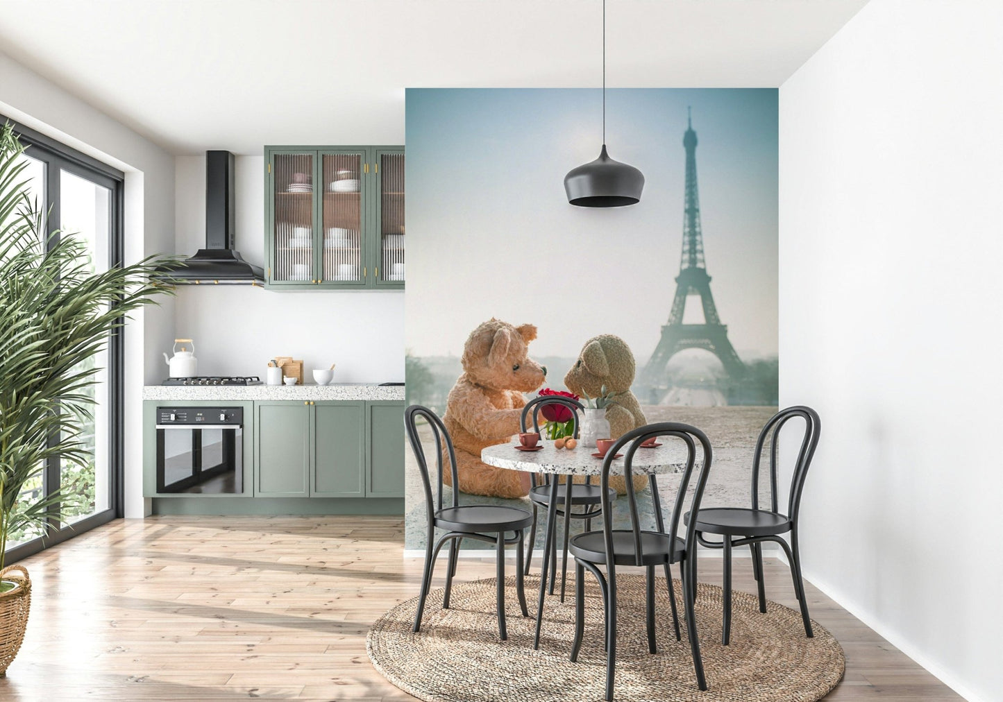 Eiffel Tower Teddy Mural Symbol of affection in the city of romance wallpaper.