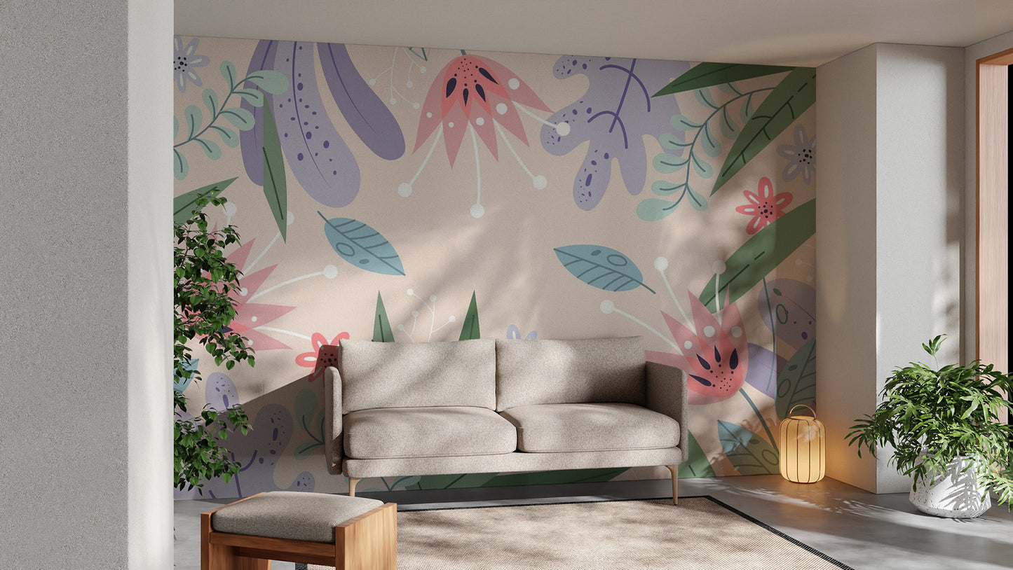 Abstract Leaves Flowers Wallpaper Murals - Giffywalls