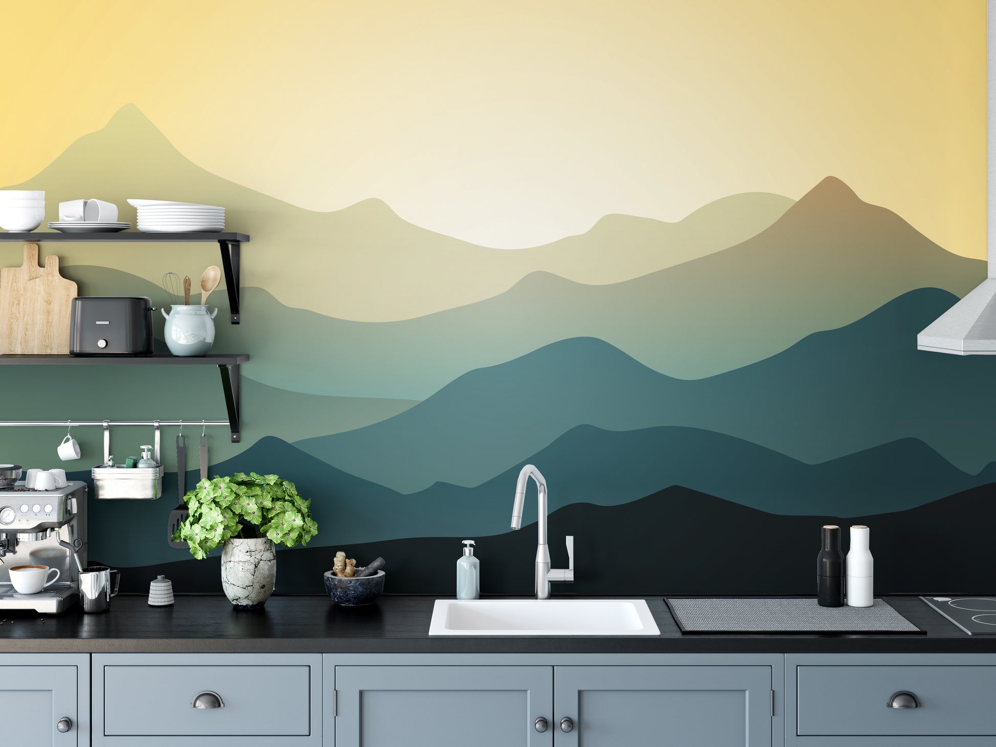 Beautiful Green Mountain Wallpaper Mural - Giffywalls