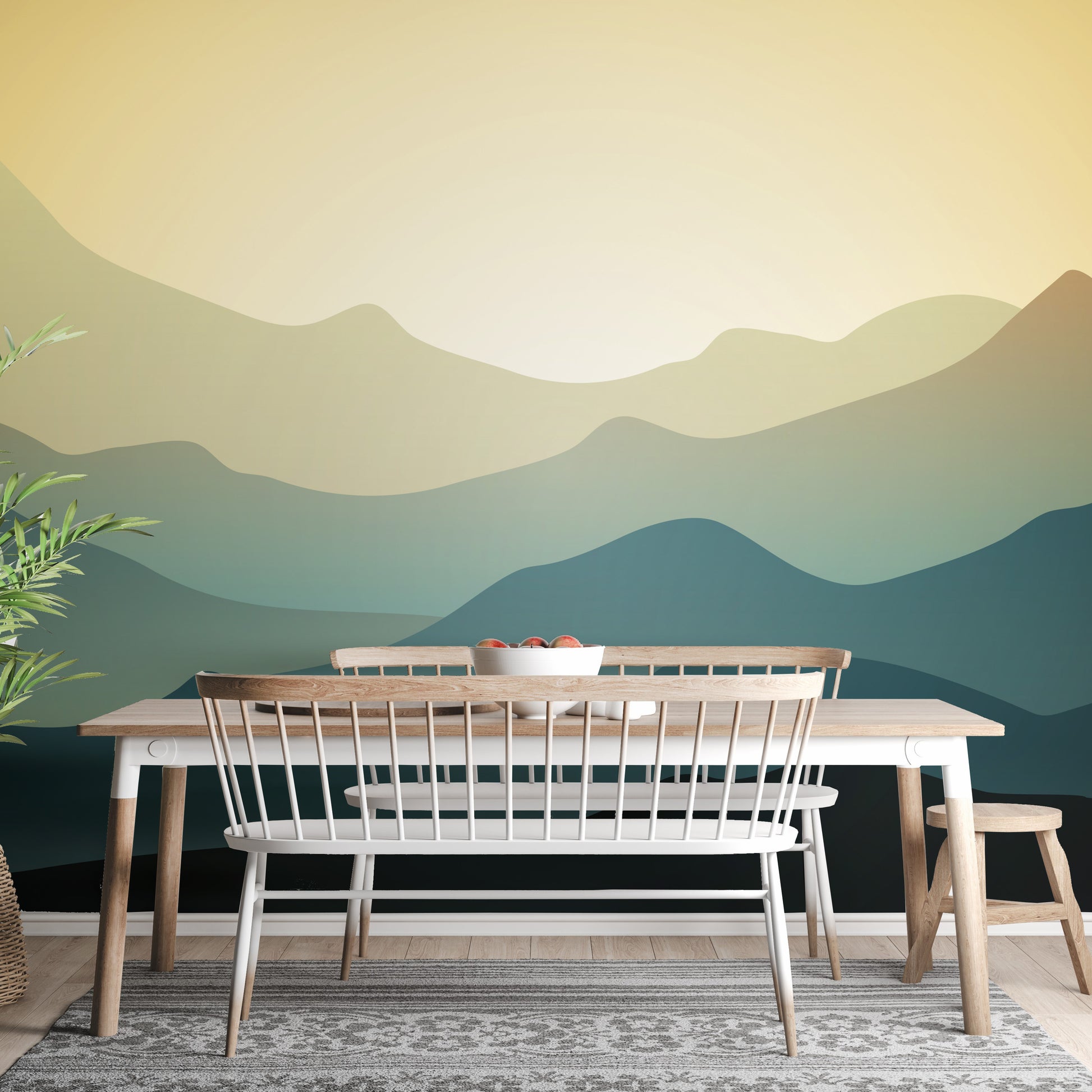 Vibrant green mountain wallpaper mural decor
