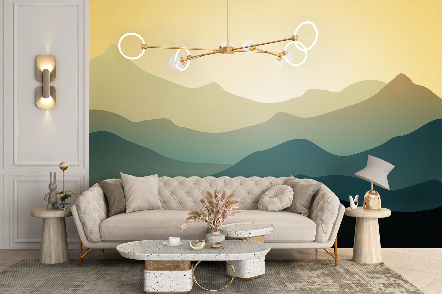 Scenic green mountain mural for walls