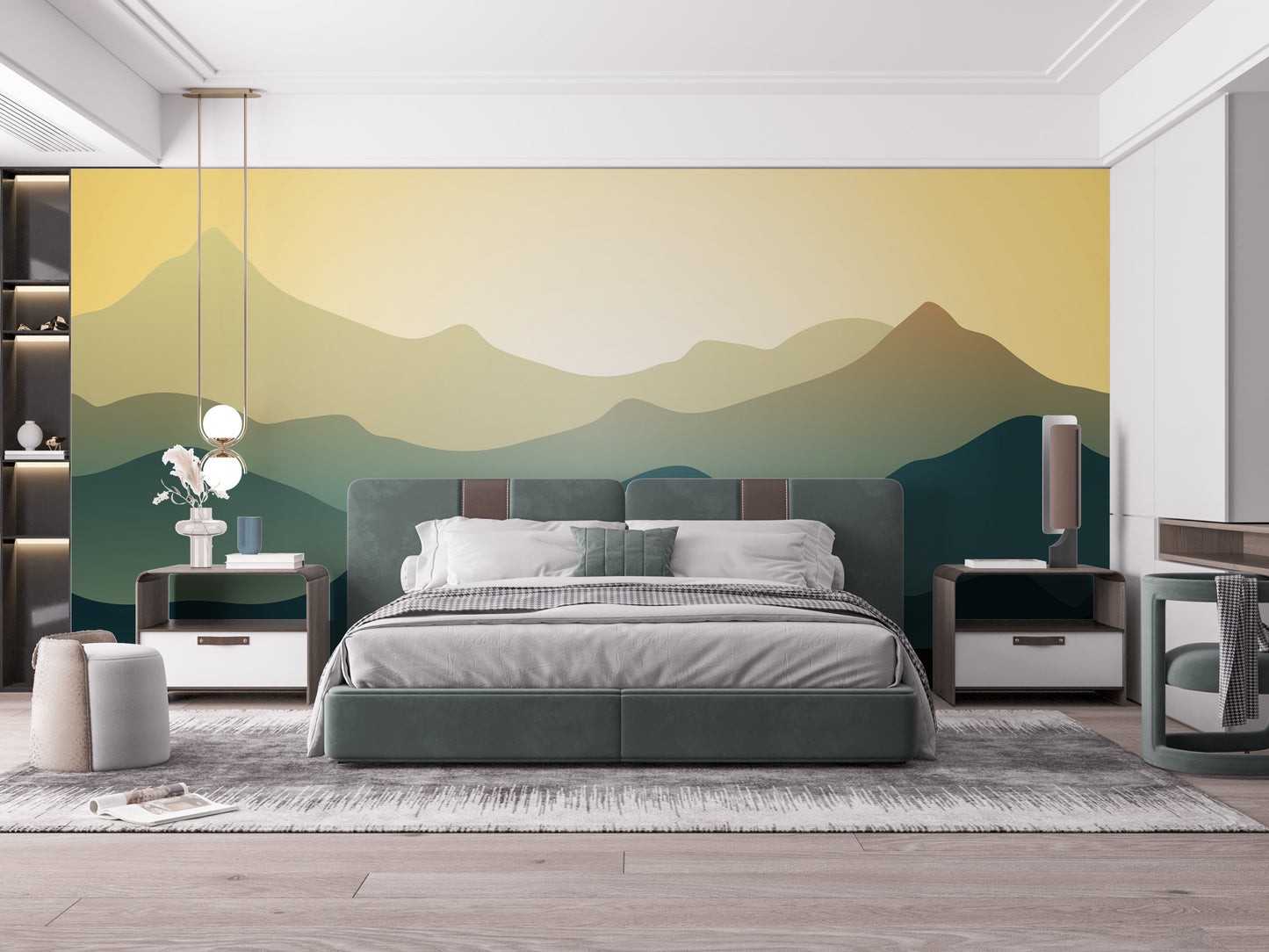 Beautiful green mountain wallpaper mural design
