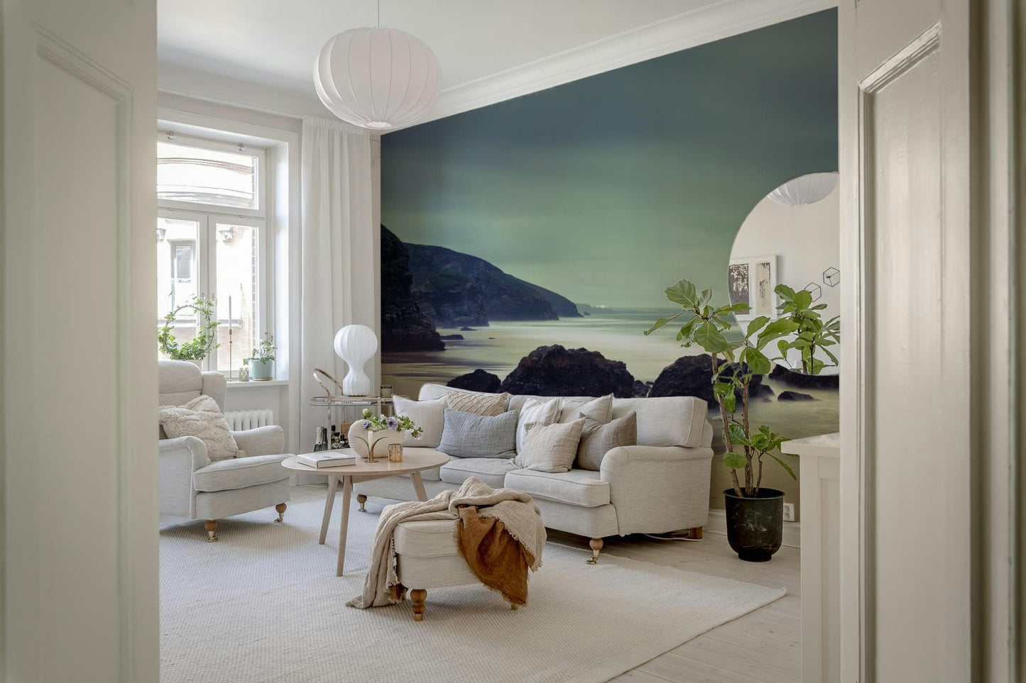 Ethereal shore Bedruthan Steps Beach photographic wallpaper