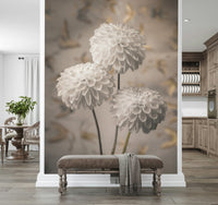 Artistic Beige Blooms wallpaper for walls with butterfly backdrop.