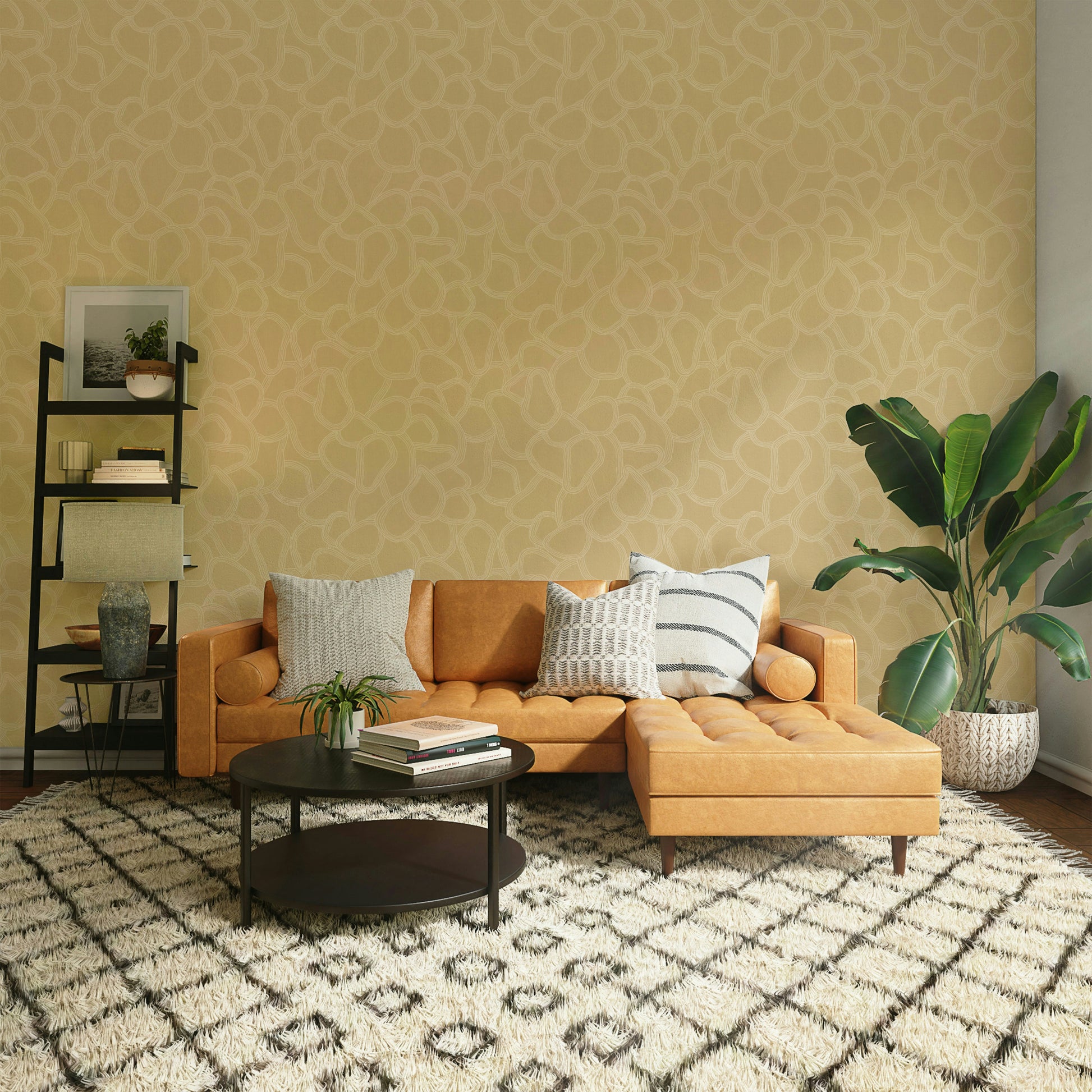 Organic line art wallpaper in beige

