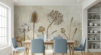 A beautiful modern art wall mural of delicate flowers.

