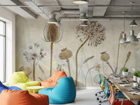 An artistic gentle bloom mural on minimalist wallpaper.

