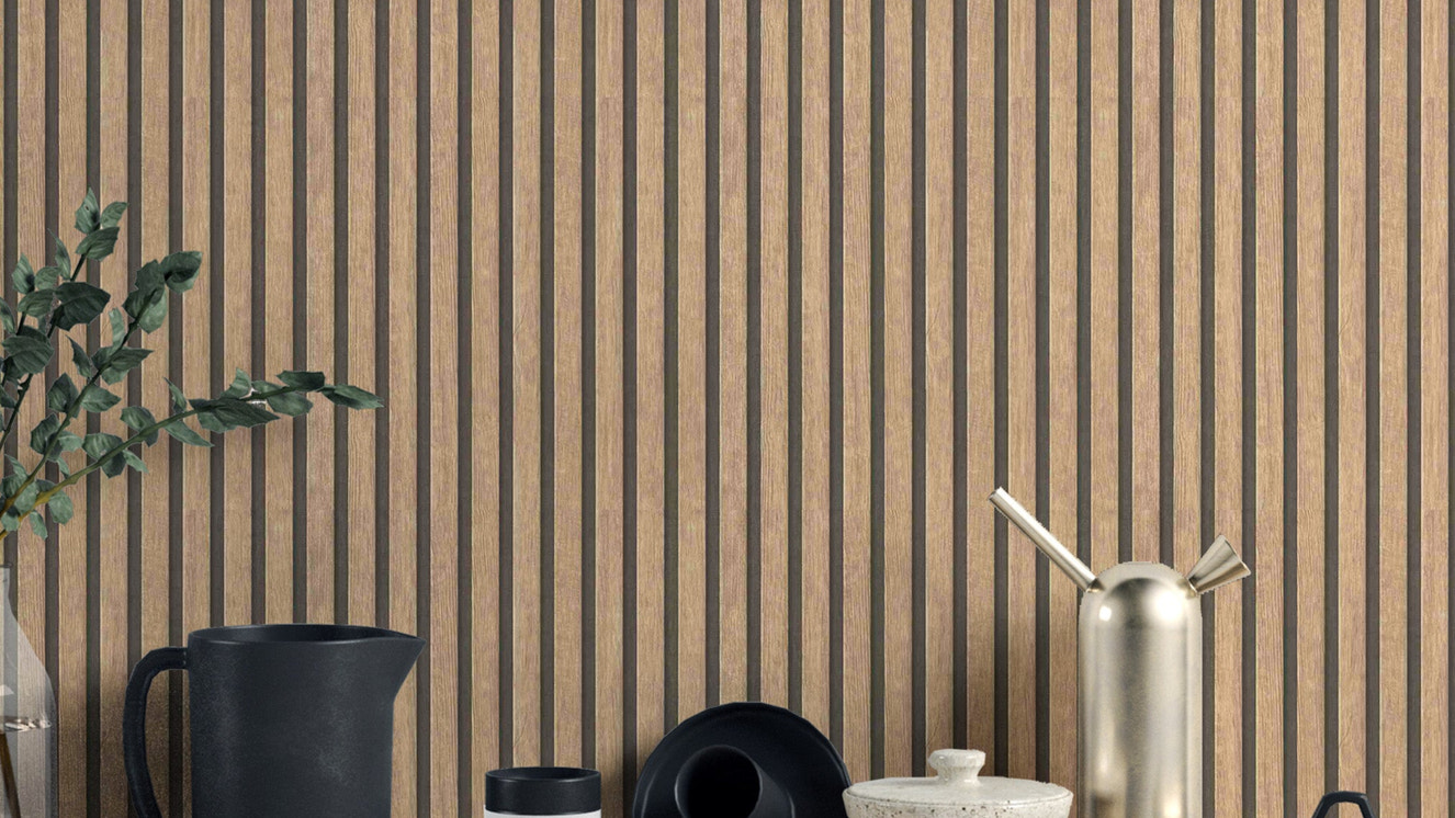 Beige brown wood panel wallpaper for modern interiors
