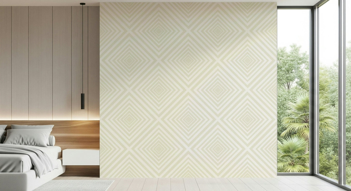Light cream Beige Chevron feature wallcovering, peaceful room decor.