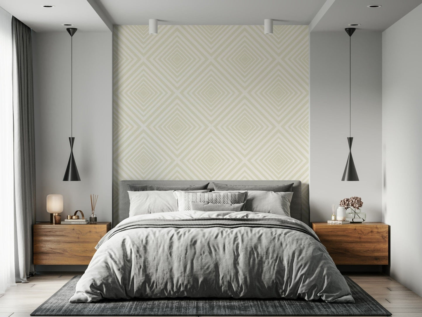 Delicate Beige Chevron wall art, criss-cross angular mural.