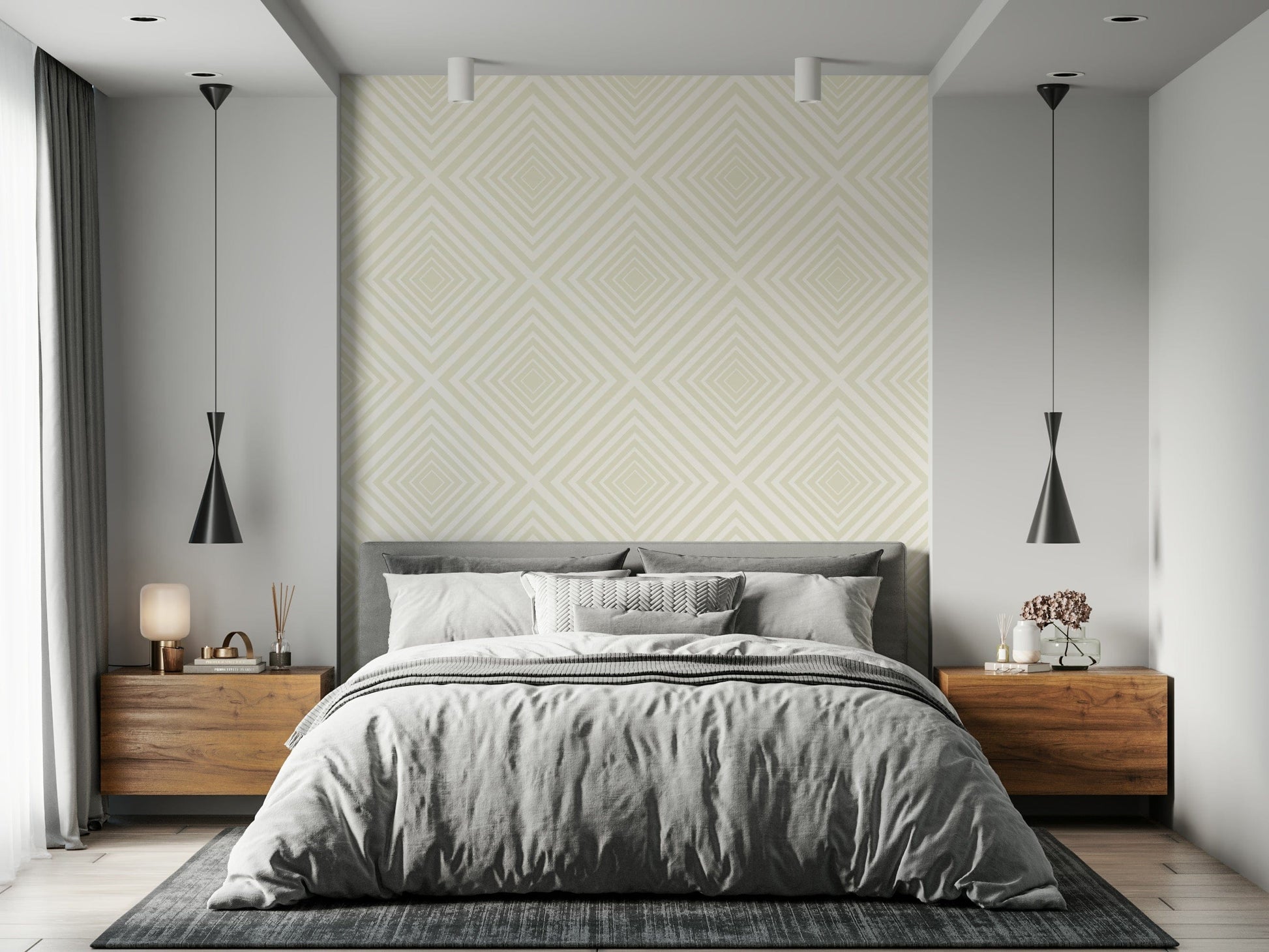 Delicate Beige Chevron wall art, criss-cross angular mural.