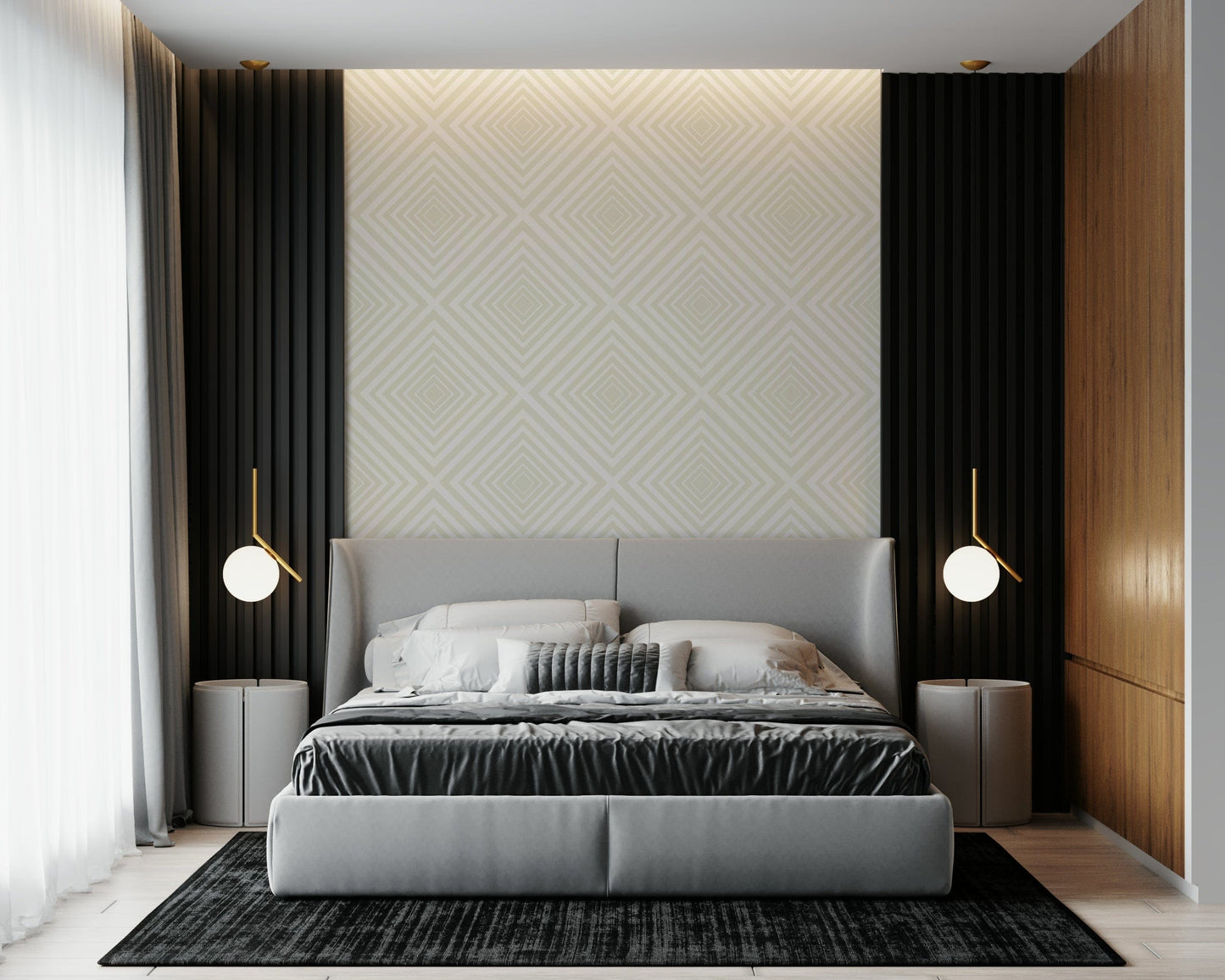 Contemporary Beige Chevron wallpaper print, sophisticated room finish.