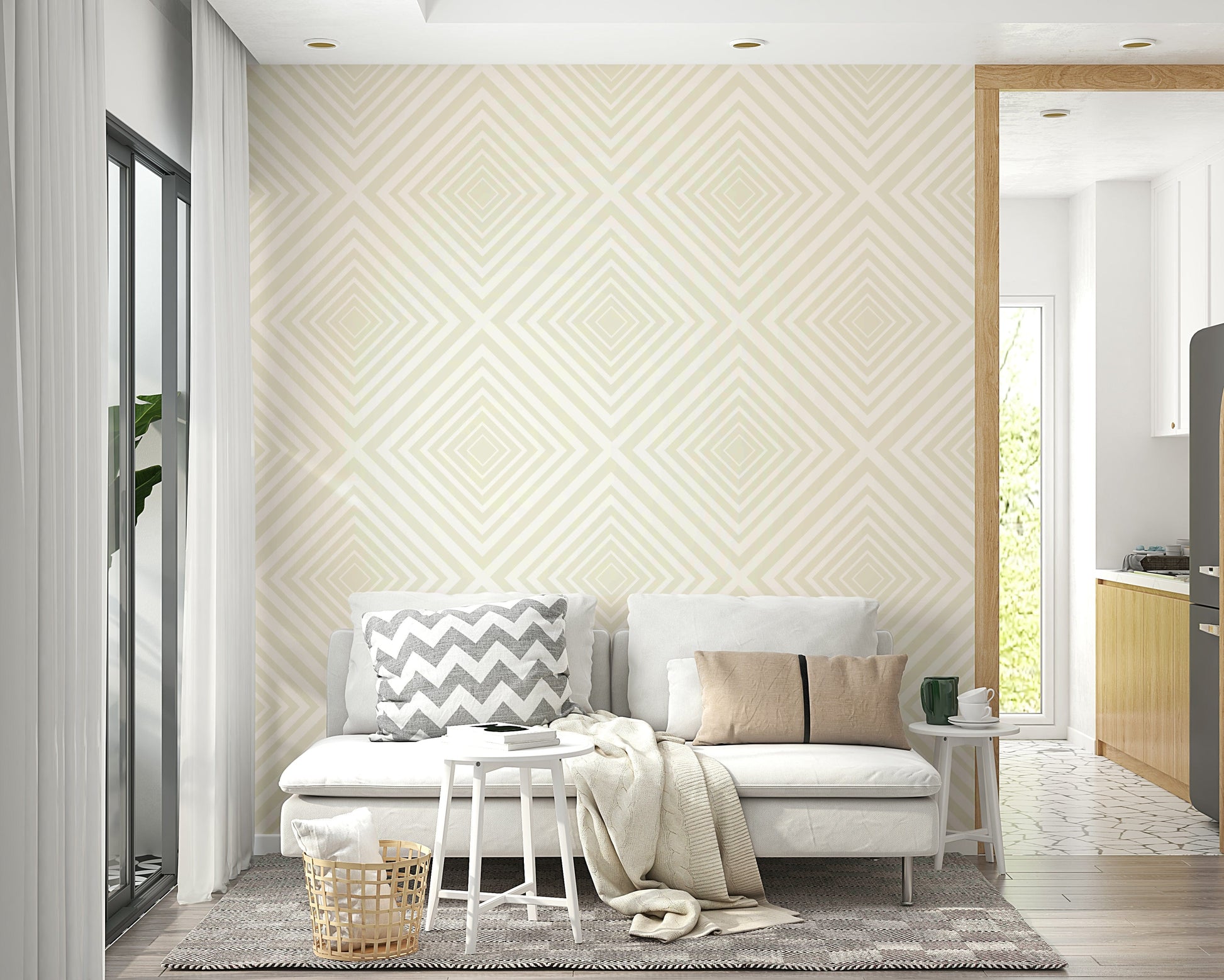 Diagonal V-shape Beige Chevron wallpaper for walls, elegant backdrop.