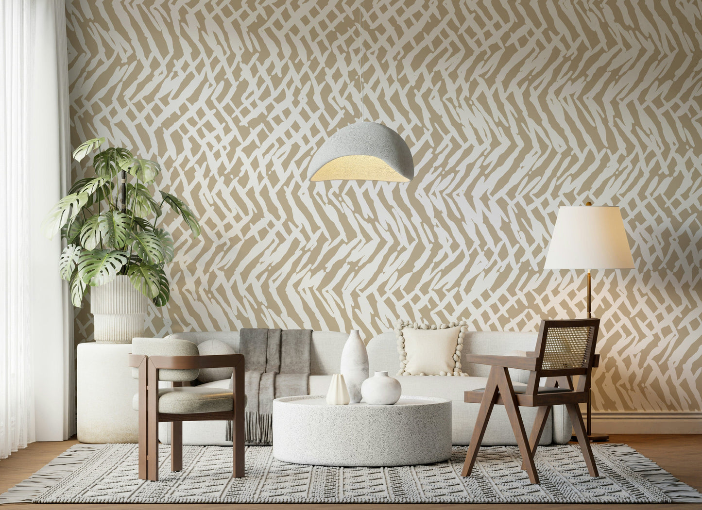 A calming abstract design wallpaper mural that defines a space.

