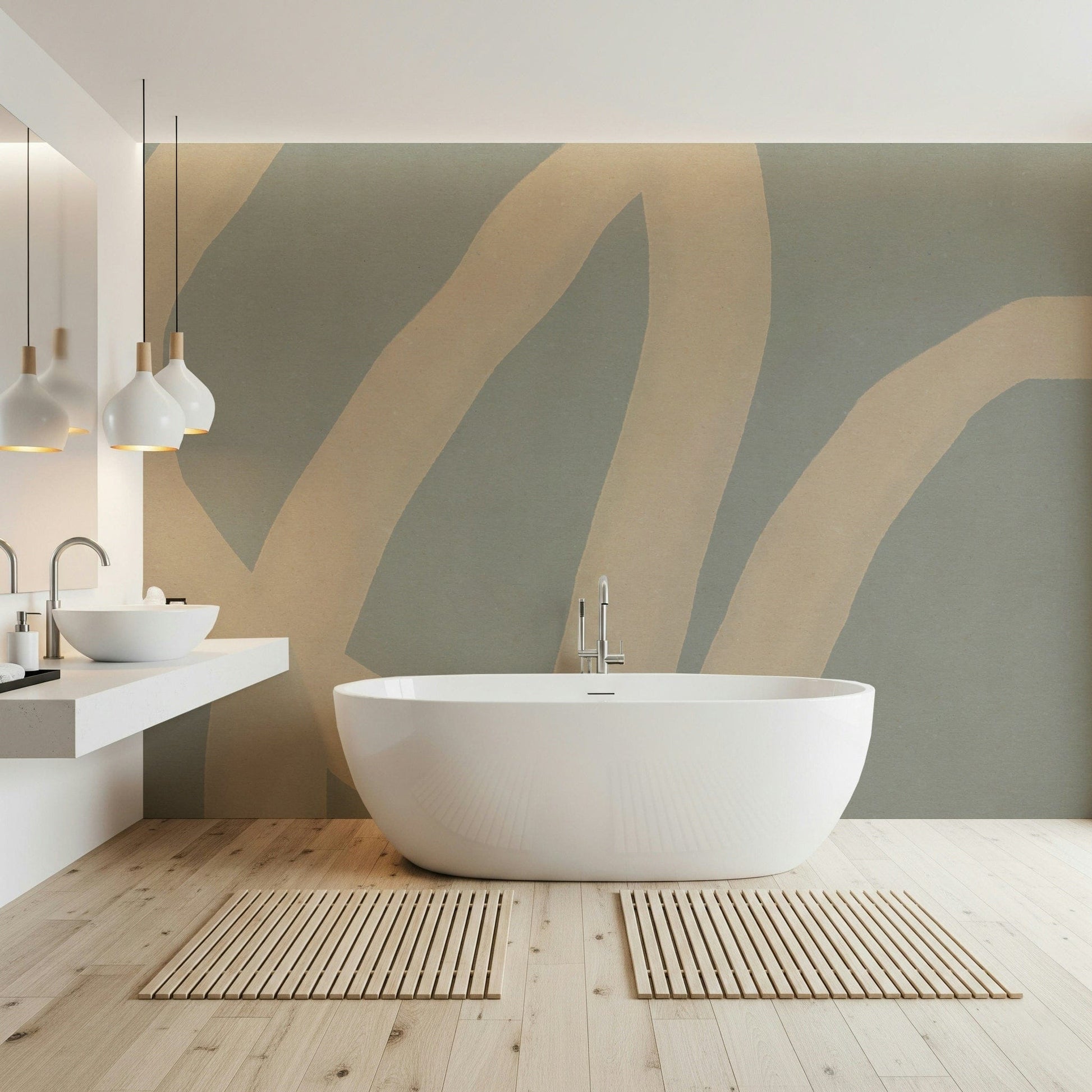 A calming abstract design wallpaper mural that defines a space.