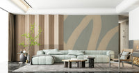 A graceful subtle curve wall mural in cool, tranquil tones.