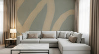 An artistic modern pattern mural on minimalist wallpaper.