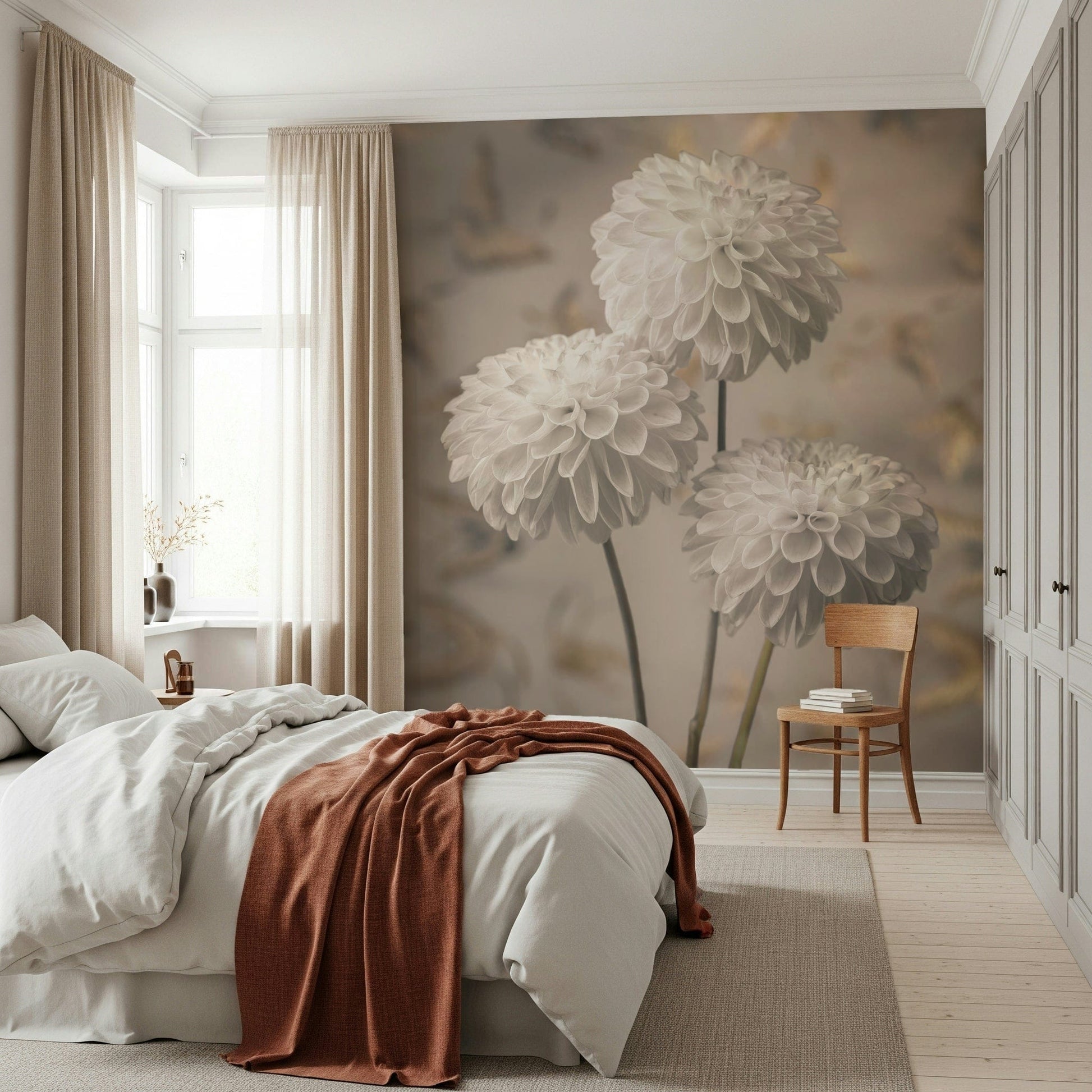Pale cream dahlia mural Beige Blooms for chic interiors.