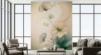 Romantic floral mural blending watercolor brushstrokes and soft petals for timeless elegance.