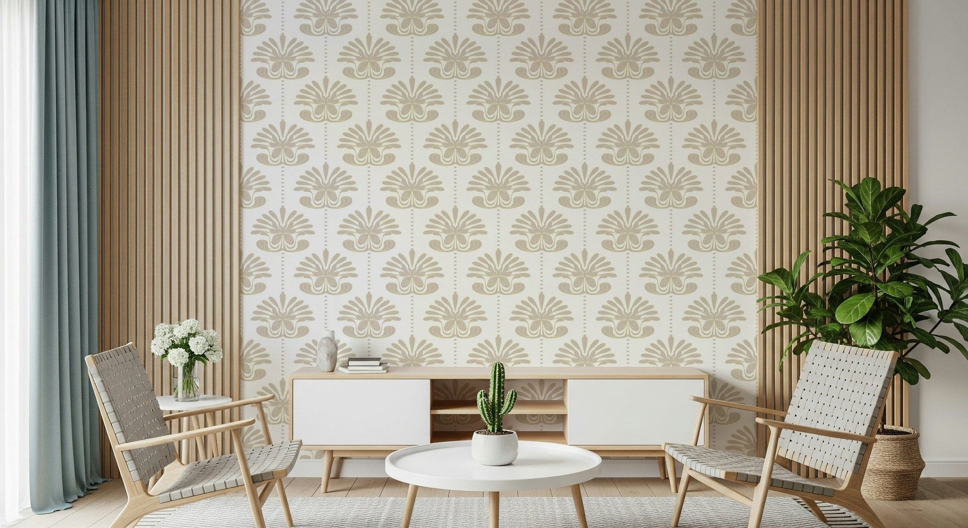 Chic Symmetrical Flower Pattern Wallpaper – Modern wallpaper with structured floral symmetry for refined interiors.