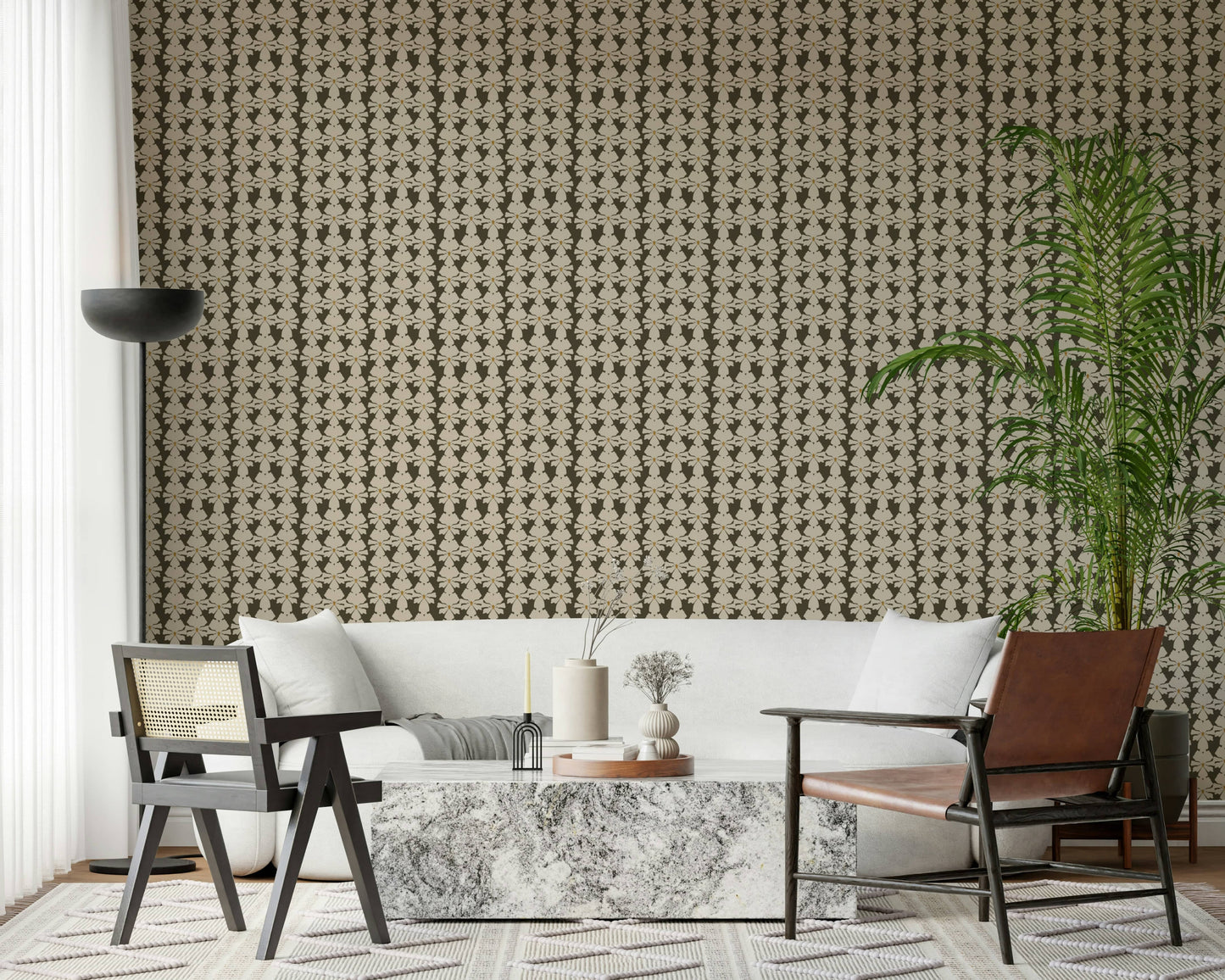 Timeless Florals wallpaper, dense botanical repeat pattern.