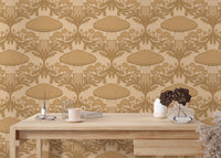 Sophisticated beige mushroom wallpaper for a subtle vintage vibe.
