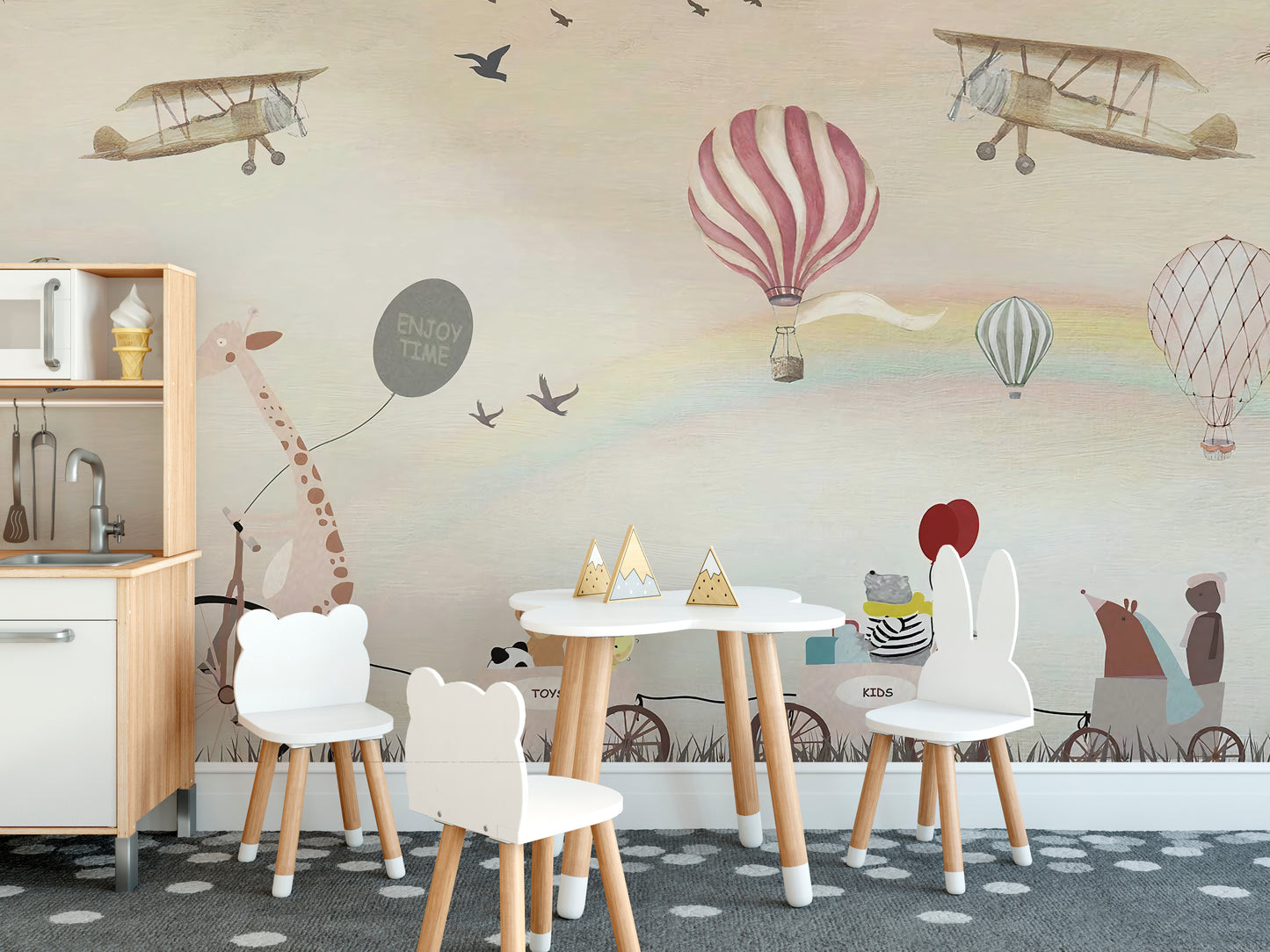 Beige Color Jovial Animals Wallpaper Mural - Giffywalls