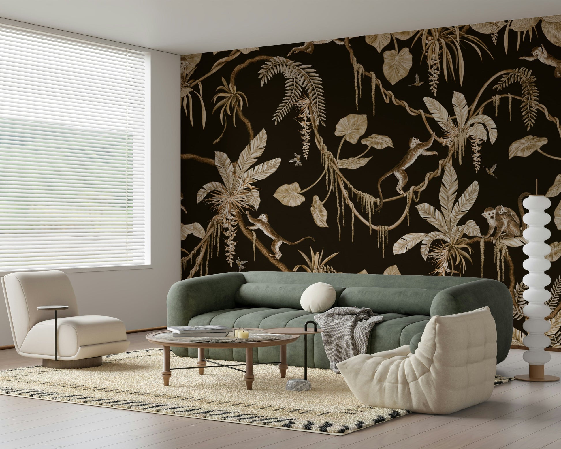 Tropical wallpaper with rich greenery and sunlit jungle foliage