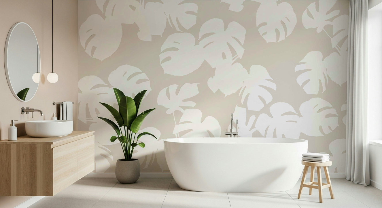 A contemplative layered foliage wallpaper mural for a feature wall.

