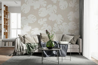 A beautiful serene leaf wallpaper mural with subtle layers.

