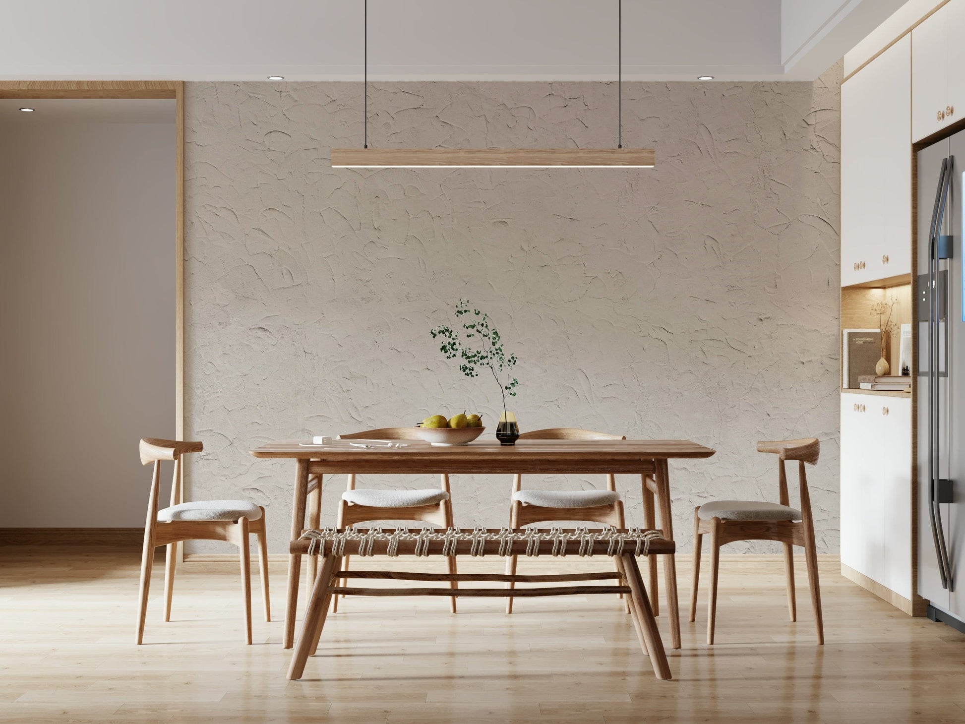 Decorative mural featuring natural plastered wall finish in beige