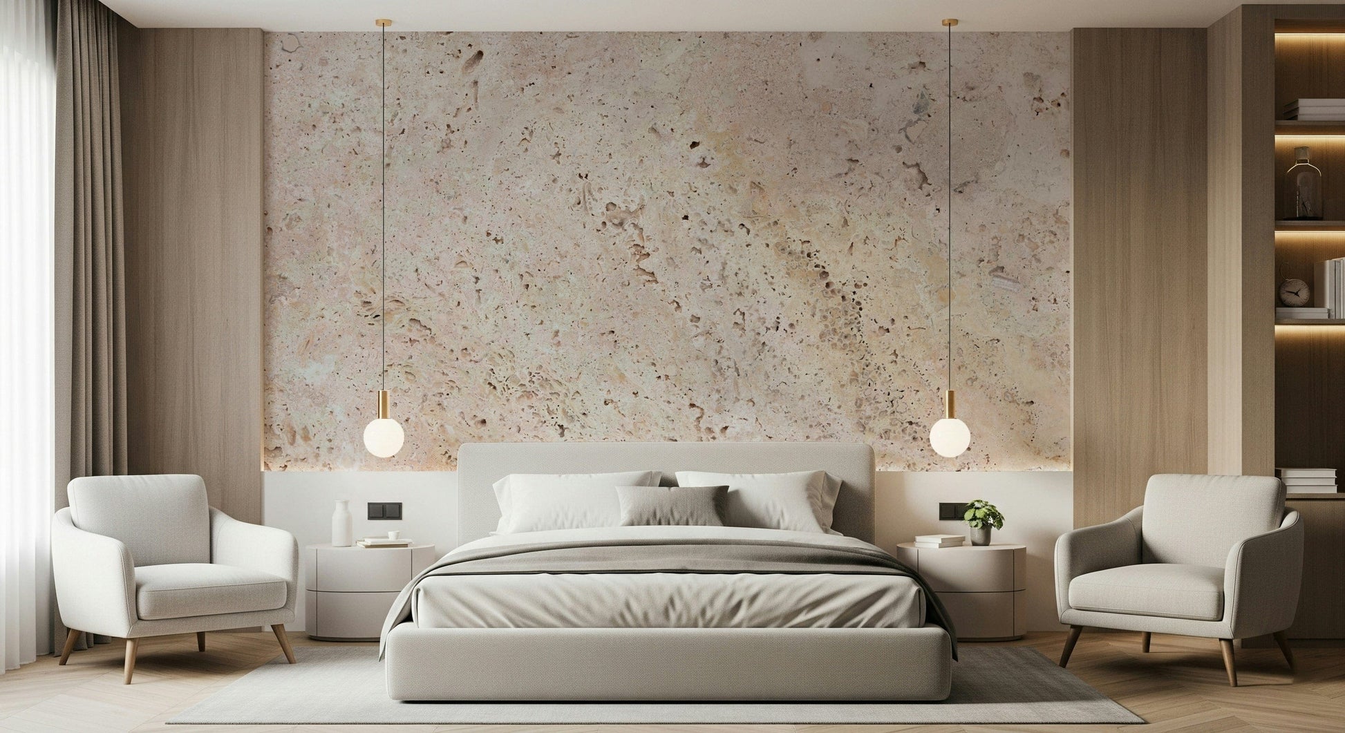 Calming beige stone wallpaper mural featuring realistic stone details for accent walls or feature spaces.