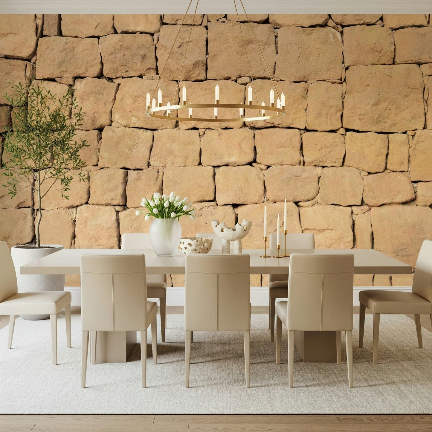 Natural earthen texture wallpaper mimicking hand-finished clay walls for artisan-style interiors.