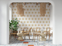 Radiant Sunburst Pattern wall art, repeating medallion shapes, simple, bright white background.