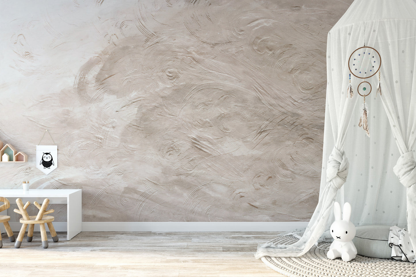 Contemporary beige swirl wall covering
